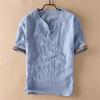 Camiseta de Lino Bordada para Hombre Estilo Chino Camiseta de Manga Corta Holgada Talla Grande Delgada Casual Hebilla Vintage Algodón y Lino Top