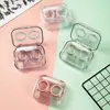 Estojo para lentes de contato, estojo colorido para lentes, caixa de armazenamento portátil, múltiplos pares, design simples e minimalista, toque de alta qualidade, auxílio para inserção de lentes, formato do olho