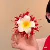 Super Popular! Novo Presilha de Cabelo Estilo Chinês com Lírio-Aranha Vermelho e Frangipani, Presilha Ultra-Fada para Franja Lateral, Acessório de Cabelo para Férias na Praia