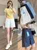 ¡Pantalones cortos de papel Xuan ultrafinos! La parte trasera cuenta con una cintura elástica, con costuras laterales dobles para un efecto reductor de cintura alta.. Shorts de mezclilla finos de verano para mujer, de largo hasta la rodilla