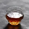 Taza de Feria de Cristal con Patrón de Nogal Estilo Japonés Engrosada Patrón Martillado Borde Dorado Taza para Hombres Divisor de Té Juego de Té Kung Fu Grande