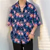 Camisa hawaiana de manga corta con estampado floral para hombre, estilo Hong Kong, holgada, de verano, moderna, informal, con mangas tres cuartos.