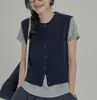 ¡Atuendos Intelectuales! Esencial para Capas de Principios de Otoño Chaleco Cardigan Simple de Manga Corta Ajustado