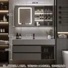 Juego de Gabinete de Baño de Madera Maciza Integrado con Roca, Lavabo Minimalista Moderno, Espejo de Lavabo, Lavabo de Tocador de Baño