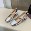 Sapatilhas Francesas de Strass com Tira Única Femininas 2026 Nova Coleção Primavera Salto Bloco Salto Médio Elegantes Versáteis Sapatos Mary Jane