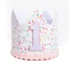 Decoração de fundo para foto de festa de aniversário parede de fotos flor de puxar faixa rosa uma coroa chapéu de 1 ano topo de bolo