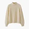 Suéter Feminino com Gola Alta Meia, Mangas Bufantes Soltas, Estilo Preguiçoso Engrossado, Roupa Externa de Outono e Inverno, Camada Base, Engrossado e Quente