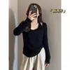 Outono e Inverno 2024 Novo Top de Gola Falsa Duas Peças Camiseta Manga Longa Slim Nicho Curto S1080