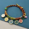 Pulsera de Flor de Durazno de los Cinco Dioses de la Riqueza Estilo Tíbet, Cordón Tejido a Mano Nudo de Flor de Durazno, Pulsera Thangka de Cuerda Multicolor Estilo Étnico