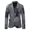 Traje Retro de Bloques de Color Europeos y Americanos para Hombre Amazon Tweed Espiga Patchwork Solapa Única Corte Ajustado Chaqueta de Traje Talla Europea