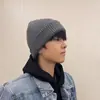 Gorro de Lana para Hombre Otoño e Invierno Negro Cálido Gorro de Tejer Estilo Coreano Marca de Moda Bonito Gorro de Piel de Melón Gorro de Punto