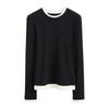 Tangge Ganoderma Cachemira de Cabra Piel Delicada Amigable Camiseta Base Falsa de Dos Piezas Otoño Invierno Cuello Redondo Bloque de Color Manga Larga Top Térmico para Mujer