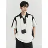 Camisa Polo Casual con Bloques de Color para Hombre, Manga Corta, Nuevo Estilo Coreano de Verano, Corte Holgado, con Cremallera, Cuello Camisero, Camiseta de Media Manga, Moderna