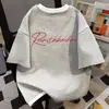 Camiseta de Manga Corta Patchwork con Estampado de Letras Americanas Sencilla para Mujer 2026 Verano Falso Dos Piezas ins Algodón Puro Top para Pareja Hombre