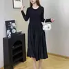 Comercio Exterior Transfronterizo Vestido Rojo de Manga Larga para Mujer Vestido Elegante de Gama Alta Versátil Falda Plisada de Longitud Media