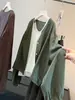 Conjunto de Cardigan Colete Duas Peças Color Block Retrô Manga Longa Ombro Caído Manga Lanterna Algodão Linho Conjunto Feminino Outono Solto Emagrecedor