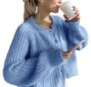 Outono/Inverno 2026 Novo Moda Casual Europeia Transfronteiriça Cor Sólida Cardigan de Tricô Feminino Gola Redonda Manga Longa Casaco Suéter
