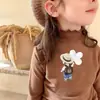 Camiseta Base de Manga Larga con Orejas de Peluche para Niñas, Otoño e Invierno, Top de Cuello Medio-Alto para Niñas Pequeñas, para Niños de Edad Media a Mayores