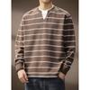 Camiseta de Manga Larga Retro a Rayas Italoamericana para Hombre, Nuevo Estilo Otoño, Corte Holgado, Falso Dos Piezas, Cuello Redondo, Sudadera Base