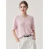 Nova Moda de Verão Versátil Feminina Kangbaolai Tricô Manga Curta Camiseta Gola V Fina Lantejoula Top para o Dia a Dia