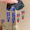 Pendientes de Aguja de Plata de Lujo Ligero con Tachuelas de Diamante Forma de Gota de Agua Borla de Trigo Retro Europeo y Americano Nicho Temperamento Único Pendientes de Moda