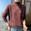 Suéter casual de cachemira estilo coreano de siete puntos grueso con hilo floral, cuello medio alto, holgado, suave, de manga larga para mujer, capa base de lana