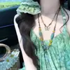 Colar de Contas de Cerâmica Azul Esmaltada com Flores Estilo Férias Novo Estilo Chinês Cor Contrastante Contas Ornamentos Longos para Pescoço Design Novo Ornamento de Pescoço