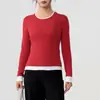 2025 Novo Roupa de Yoga Feminina Falsa Duas Peças Cor Contrastante Manga Longa Camiseta Esportiva Solta Camisa Base Top
