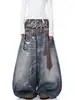 Comercio Electrónico Transfronterizo Estilo Europeo y Americano High Street Estampado de Leopardo Impreso en 3D Cinturilla Doble Jeans Cimitarra Unisex de Diseñador Pantalones de Pierna Ancha