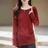 Suéter de Tricô Redondo Novo Outono/Inverno 2026 Manga Longa Feminino Cor Sólida Pulôver de Tricô Trançado com Fendas Laterais Camisa Base Top
