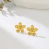 Pendientes de flor de cinco pétalos con diseño de personalidad europeo y americano, moda, elegantes pendientes de acero de titanio para mujer, no se decoloran, venta al por mayor, combinan con todo