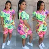 2026 Moda Femenina Popular Europea y Americana del Fabricante Conjunto Casual de Manga Corta con Cuello Redondo y Pantalones Cortos para Estar en Casa con Estampado Digital En Stock