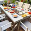 Mesa y Sillas de Barbacoa para Exteriores Mojia Estilo Nórdico para el Hogar Aleación de Aluminio Mesa y Sillas para Patio Jardín Ocio Muebles Chinos de Carbón/Eléctricos