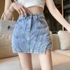 Calças de saia jeans irregulares femininas verão quente menina uma pequena saia fina de cintura alta maré comércio exterior atacado