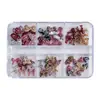 Caja de 6 Compartimentos con Lazos Estampado Leopardo, Pedrería Blanca Puntiaguda, Pequeñas Flores para Decoración de Uñas, Lazos Aurora para Decoración de Uñas, Ins