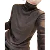 Camisa Básica Térmica de Veludo Dupla Face com Strass de Gola Alta para Mulheres Plus Size, Novo Estilo Outono e Inverno, Top Básico Quente Solto e Fashion para Mulheres