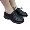 Sapatos de Couro Confortáveis Retrô 2026 Outono Nova Moda Versátil Sapatos de Salto Bloco Elegante com Cadarço Mocassins para Mulheres