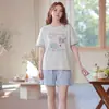 Pijama de Algodón Puro para Mujer, Estilo Verano con Copas en el Pecho, Pantalones Cortos de Manga Corta, Nuevo Estilo 2026, Lindo Set de Ropa de Casa de Algodón con Dibujos Animados