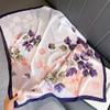 Moda Outono e Primavera Versátil para Viagem Xale Protetor Solar Estampa de Folhas Fresco Elegante Lenço de Seda Artificial Lenço Quadrado 90 para Mulheres