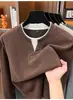 Moletom de manga longa masculino moderno estilo "old money", hipoalergênico, com visual de duas peças, adequado para primavera e outono, cor sólida, gola V, moletom base casual