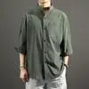 Camisa de Lino de Manga Corta para Hombre Verano Combinación Total Estilo Chino Camisa de Hombre Suelta Chaqueta de Hombre Algodón Lino Top Casual