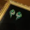 Ocidental Médio Antigo Banhado a Cobre 18 Antigo Vintage Dourado Combinando Design de Esmalte Verde Embelezado com Design de Ágata Verde