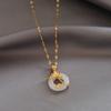 Colar de fivela seguro da moda ins estilo frio elegante japonês e coreano estilo de folha de flor de lótus colar de casal de cadeia de clavícula feminina