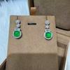 Nuevos Pendientes de Calcedonia Jade Verde Imperial Tipo Hielo Natural Estilo Chino con Piedras Preciosas Incrustadas, Pendientes Populares