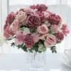 Spot Cruzado 7 Hastes Buquê de Hortênsia Rosa Casamento Buquê de Flores Artificiais Flor Falsa Simples Casa Sala de Estar