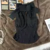 88889 Estilo Garota Quente Slim Fit Fashionável Sexy Renda em Malha Cadarço Alça de Pescoço Tomara que Caia Feminino Preto Sem Costas Tubinho