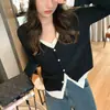 Estilo suave V-neck falso duas peças malha cardigan feminino 2024 primavera novo design senso nicho roupa chique top