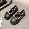 Zapatos Mary Jane franceses de punta redonda para mujer, versátiles, con cordón de una palabra, estilo escolar JK, zapatos de suela gruesa, zapatos de cuero pequeños, para combinar