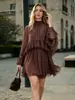 Vestido de bolo franzido estilo europeu e americano transfronteiriço, vestido de outono esvoaçante de chiffon de corte solto para férias, item mais vendido em estoque