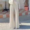 Chique coreano, minimalista, cintura alta, design plissado, calça de perna reta fluida, perna larga solta, calça casual comprida até o chão para o outono